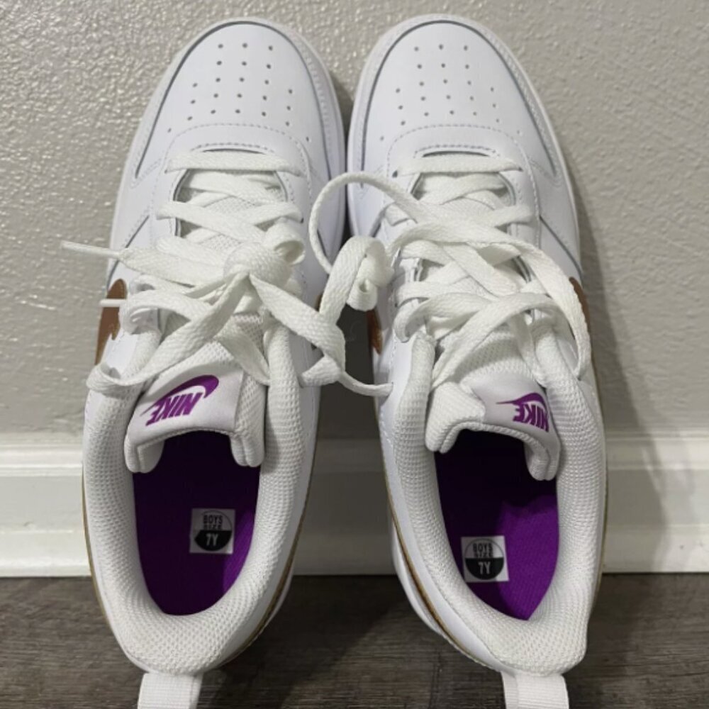 Nike Court Borough Low 2 SE GS White Metallic Copper Sz 7Y/Women 8.5 DQ5979-100‍ - Picture 6 of 10